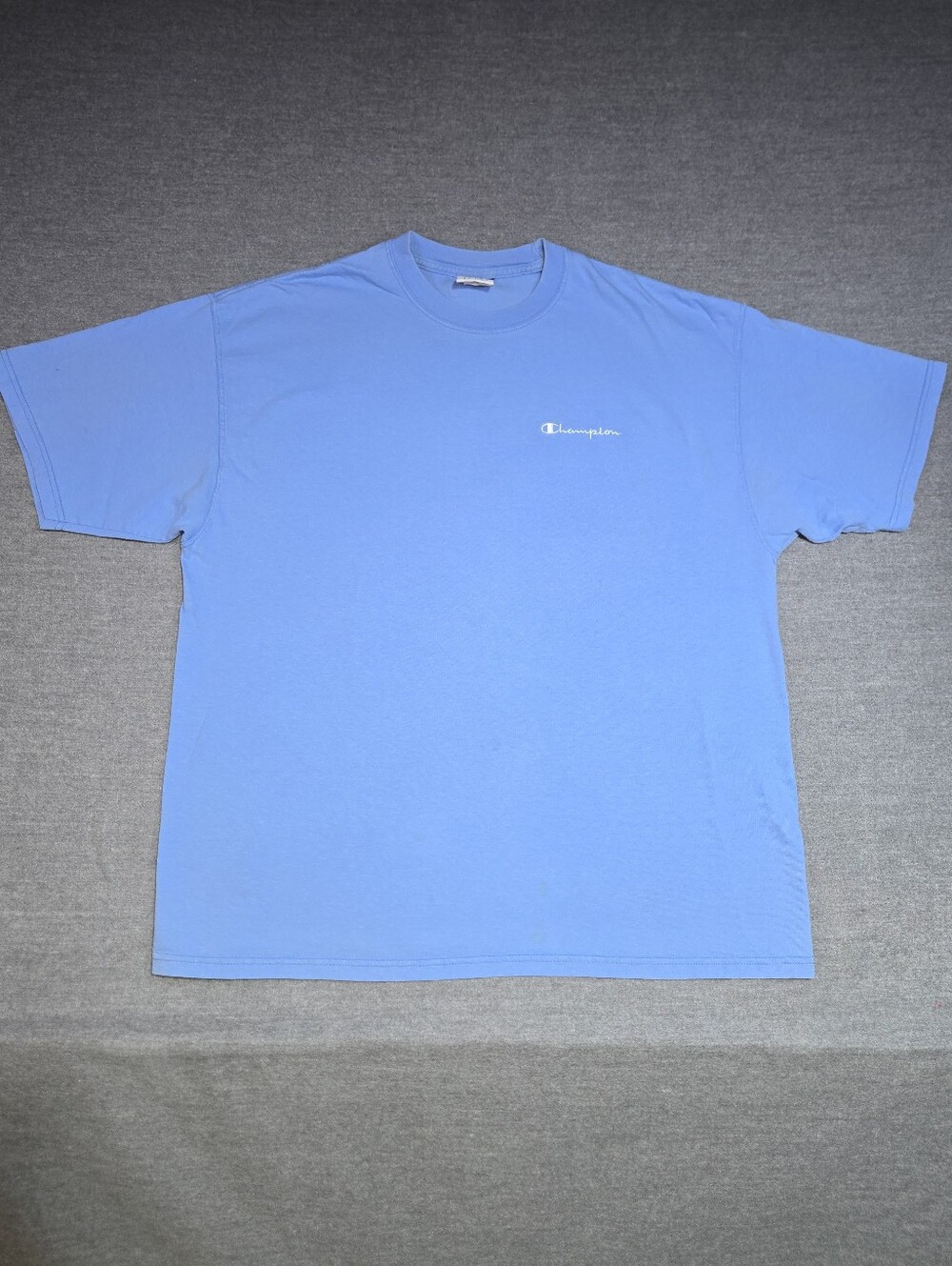 Champion Embroidered Script Logo T-Shirt Powder Blue Large Y2K Heavyweight Cotto